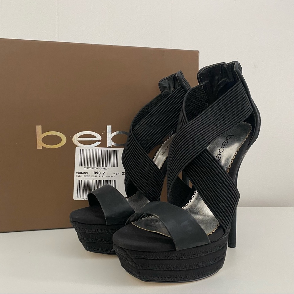 Bebe Elegant Black Platform Heels size 7